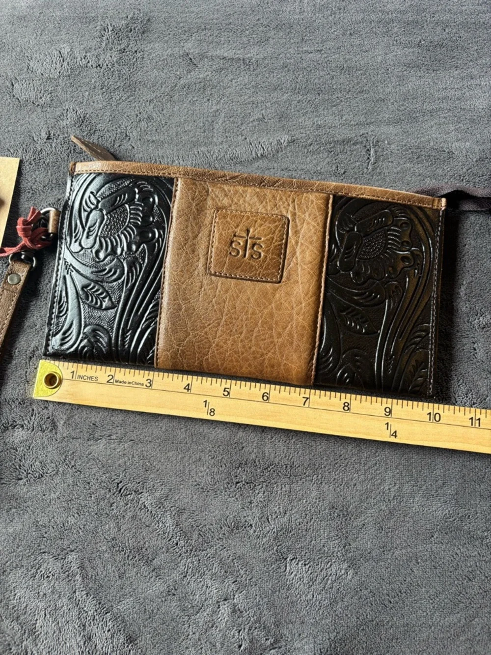 STS Ranchwear Brown and Black Tooled Leather Wristlet Clutch